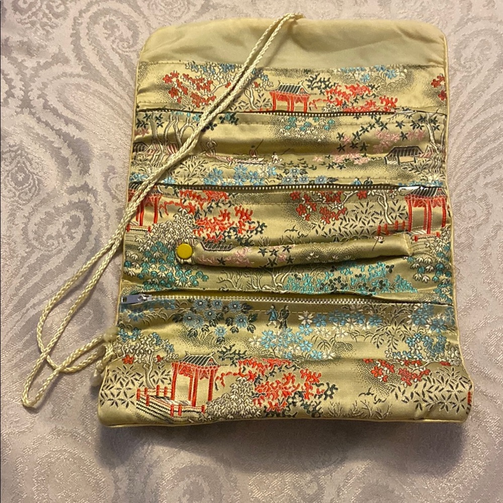 Charming Yellow and Red Cosmetic Bags with Scenic Design